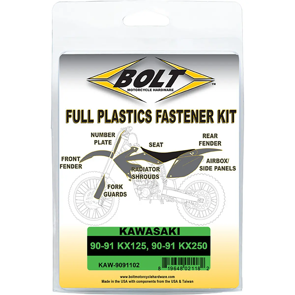 Bolt Motorcycle Full Plastic Fastener Kit - Kawasaki 1