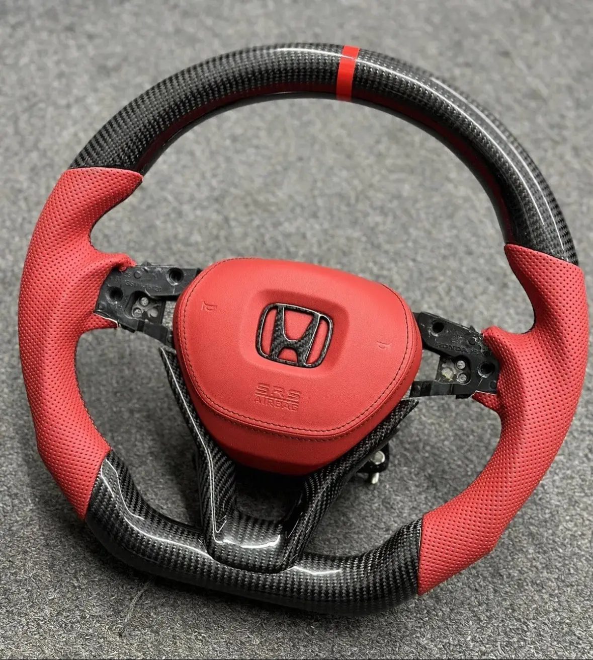 Carbon Steering Wheel - Honda - Accord ( 2018 2022 10Th Gen Red Leather Combo) 1