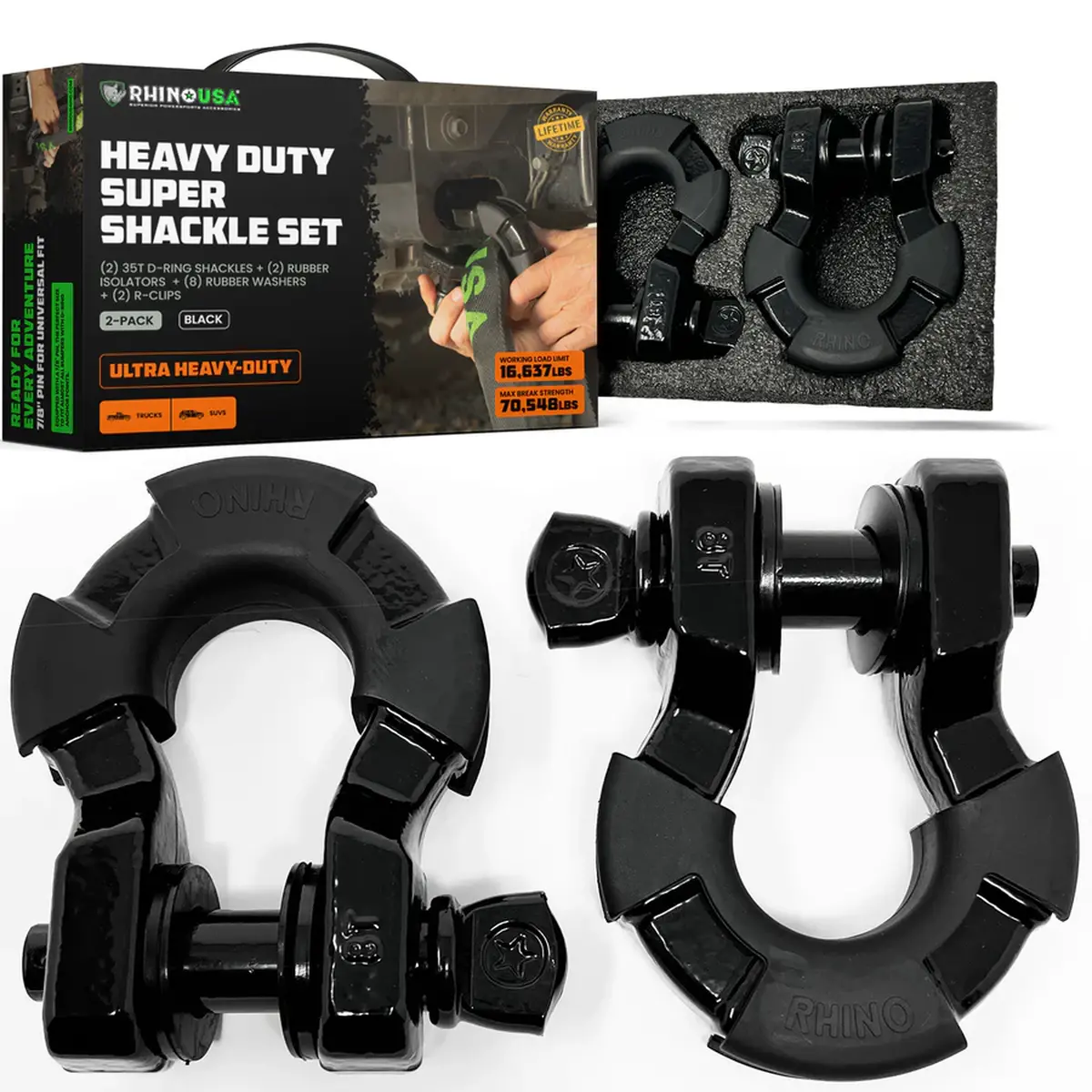 Rhino Usa 8-Ton Super Shackles W/ Isolators 1