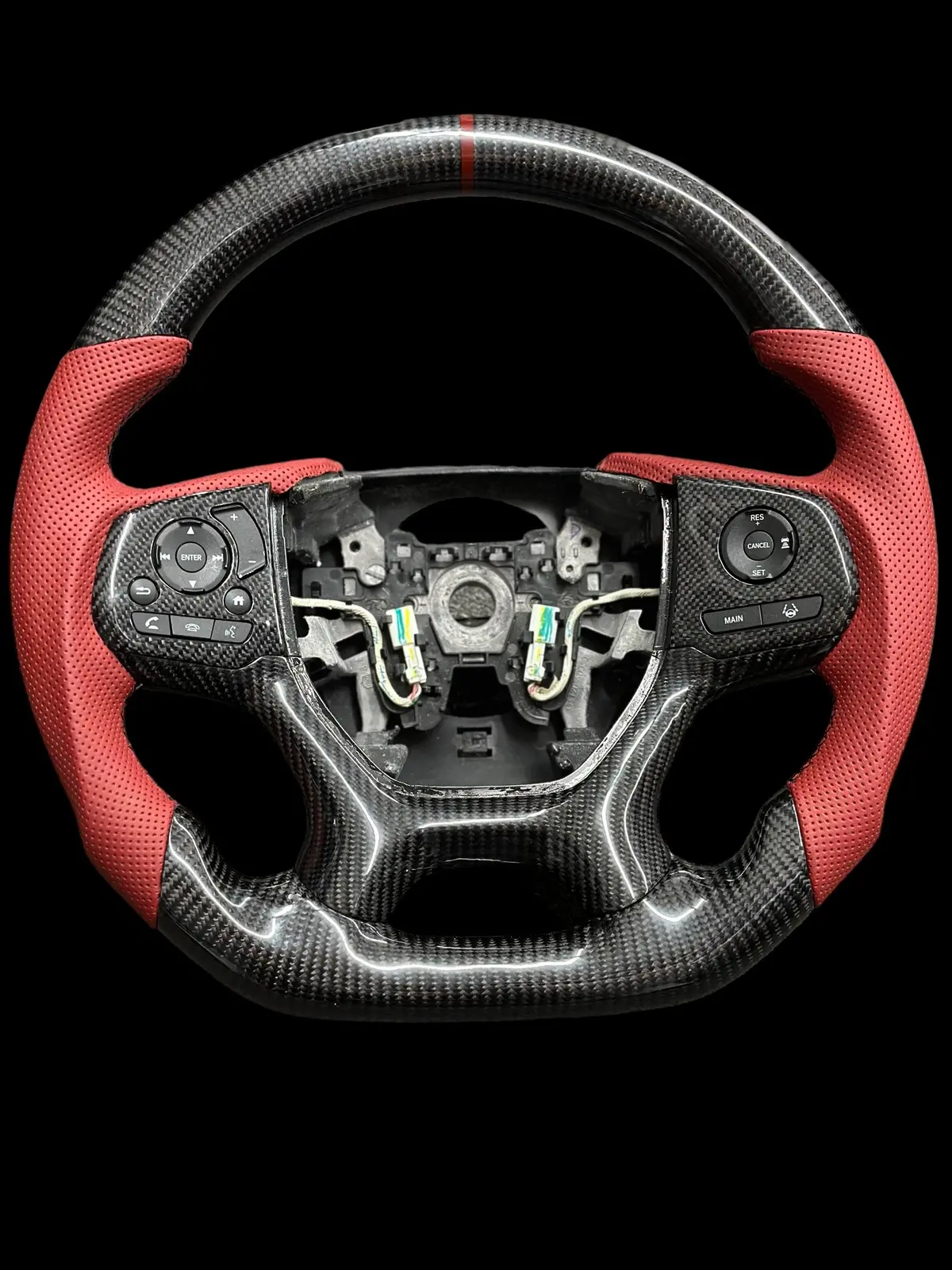 Carbon Fiber Steering Wheel - Honda (Red Leather) - Odyssey / Pilot 1