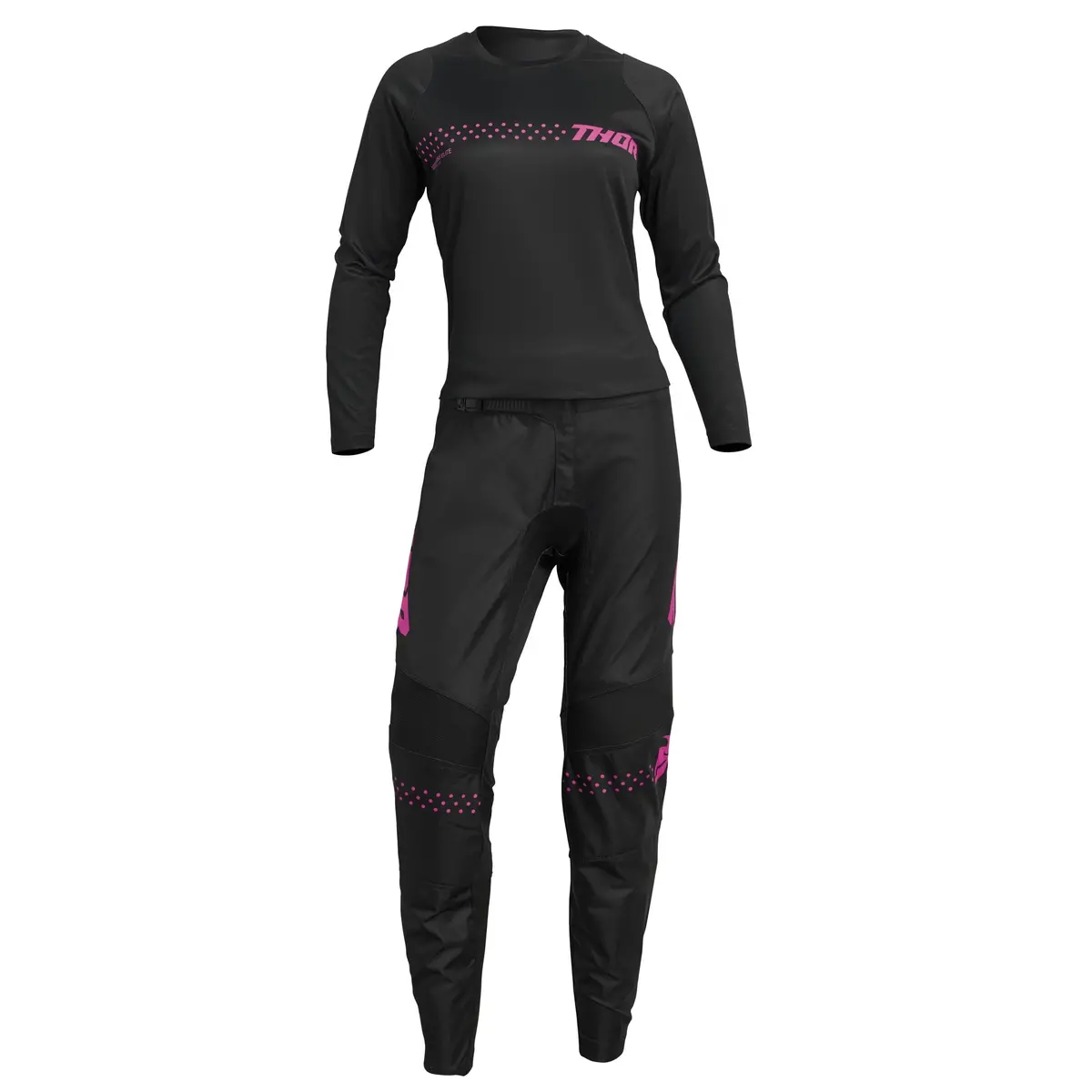 2024 Thor Racing Women's Minimal Sector Black/Flo Pink Gear Combo 1