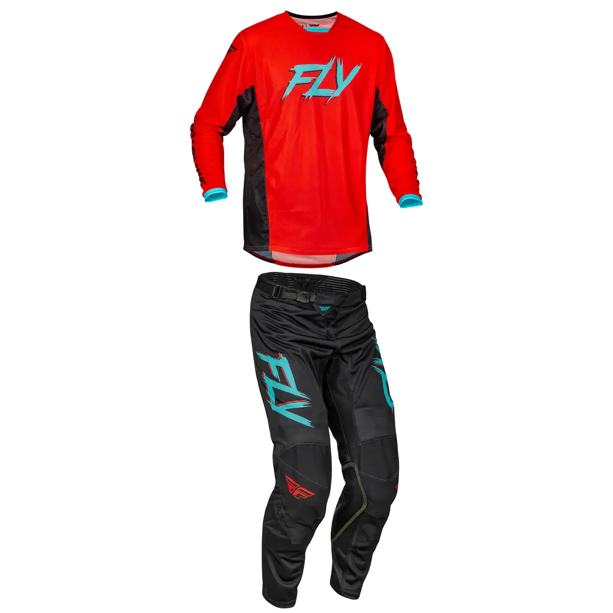 2023.5 Fly Racing Kinetic Mesh Rave Red/Black/Mint Gear Combo - Adult 1
