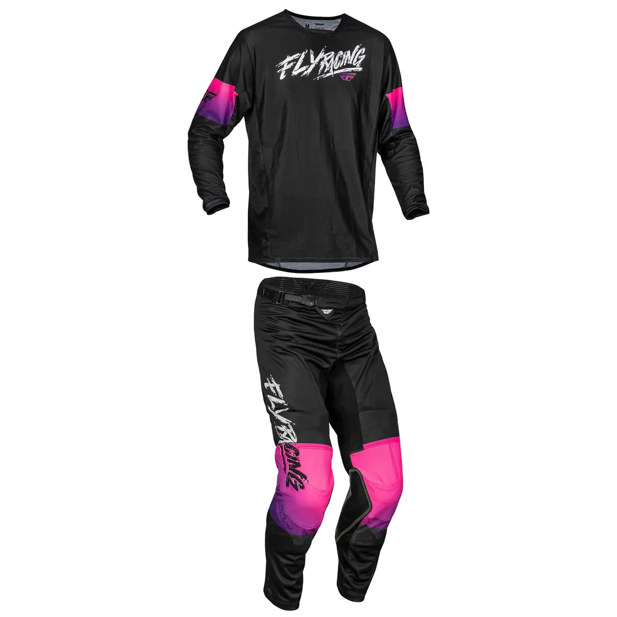 2023.5 Fly Racing Kinetic Mesh Khaos Black/Purple/Pink Gear Combo - Youth (6-13) 1