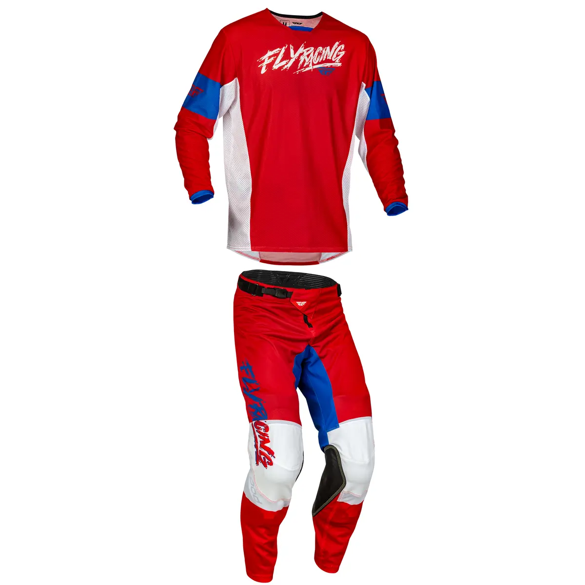 2023.5 Fly Racing Kinetic Mesh Khaos Red/White/Blue Gear Combo - Youth (6-13) 1