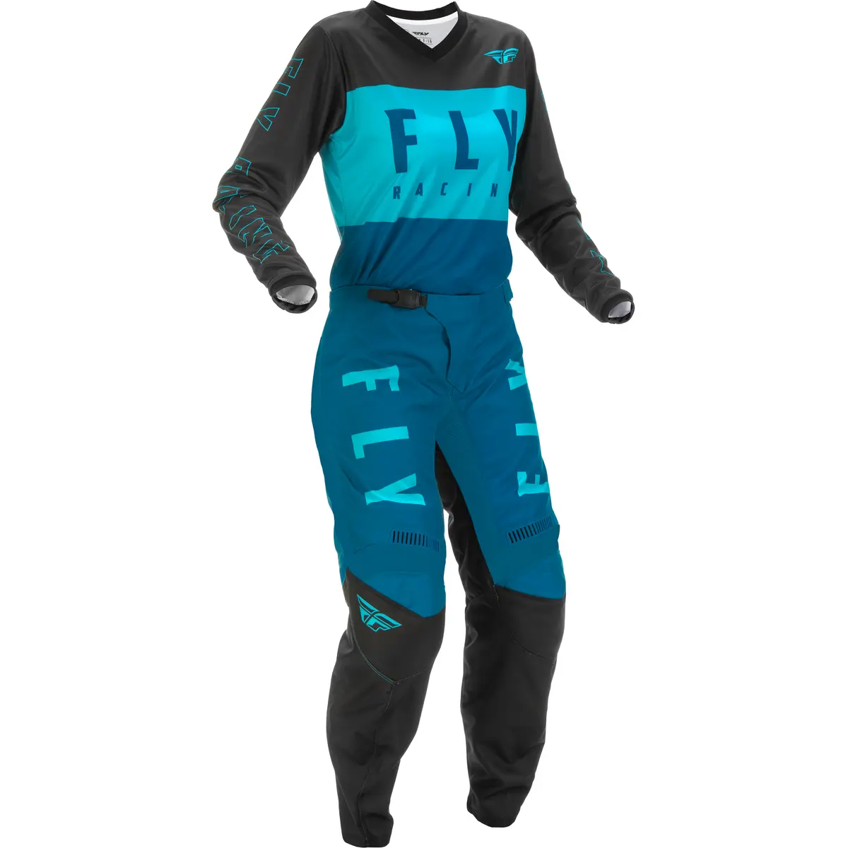 2022 Fly Racing Youth Aqua/Dark Teal/Black F-16 Gear Combo 1