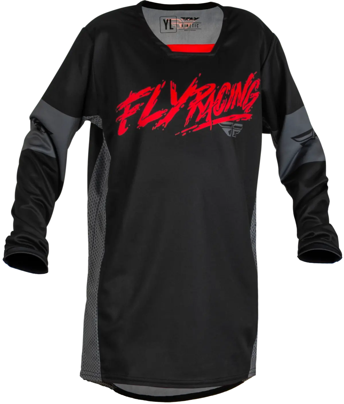 2024 Fly Racing Youth Kinetic Khaos Black/Red/Grey Gear Combo 2