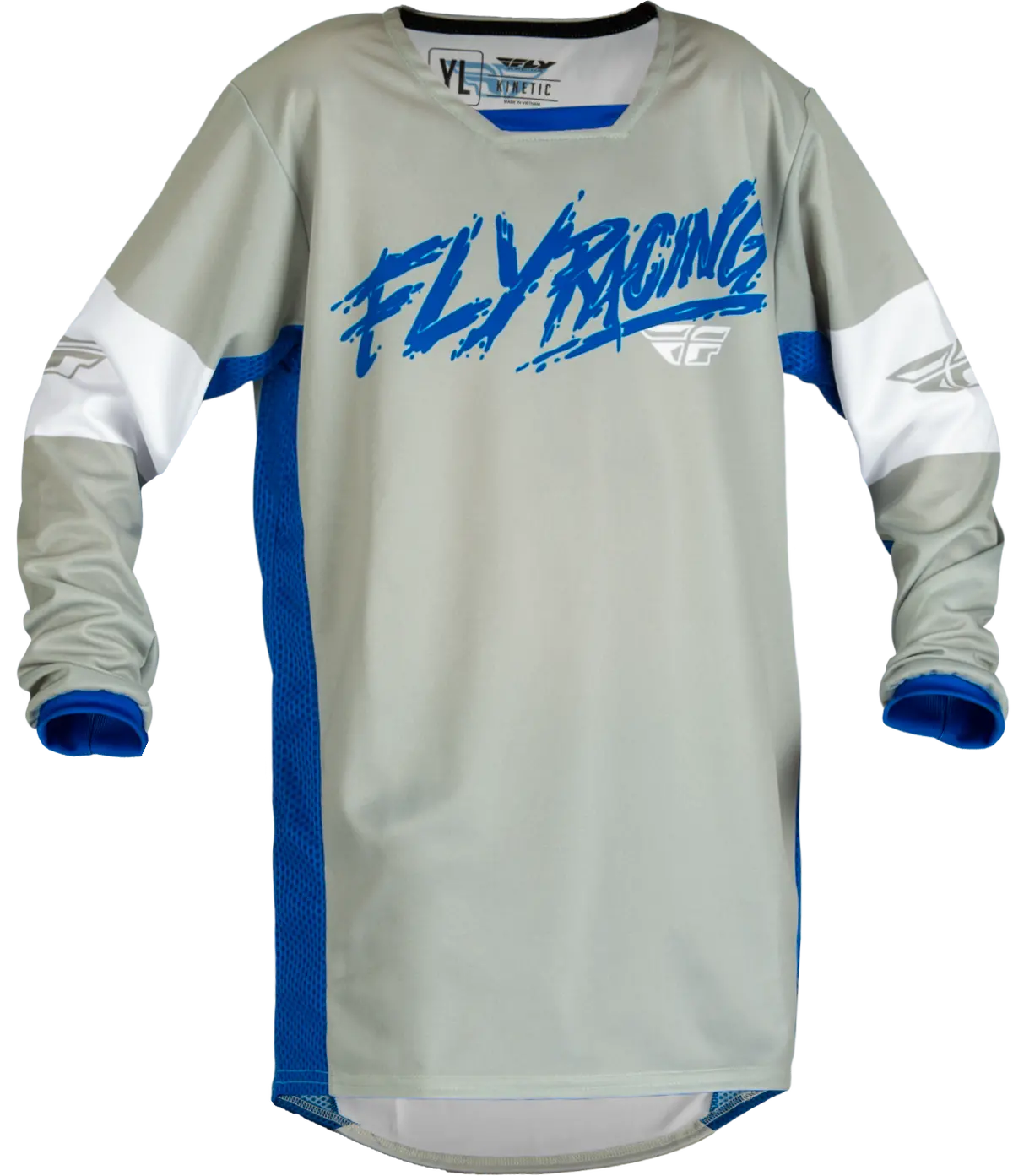 2024 Fly Racing Youth Kinetic Khaos Light Grey/Blue/White Gear Combo 2
