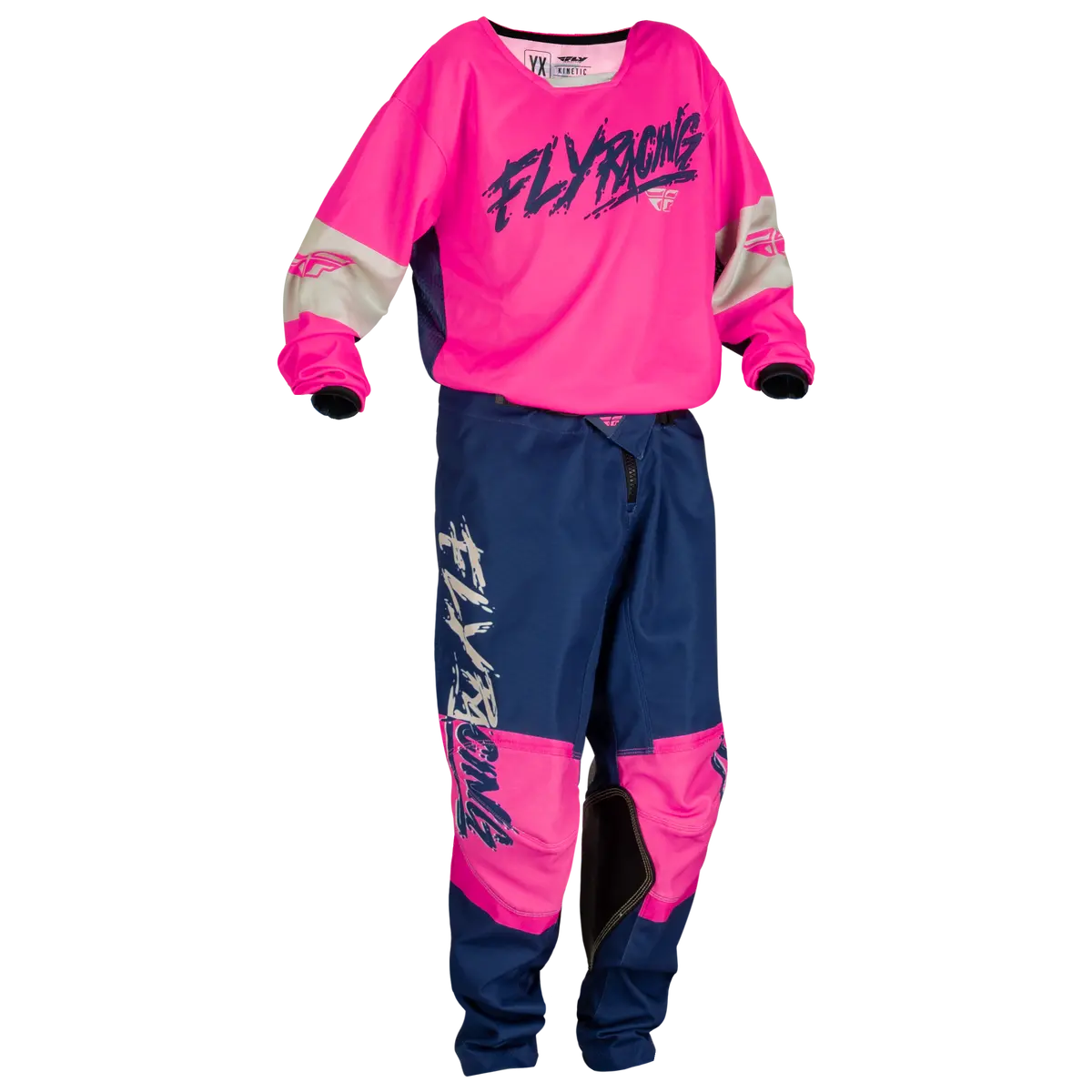 2024 Fly Racing Youth Kinetic Khaos Light Pink/Navy/Tan Gear Combo 1