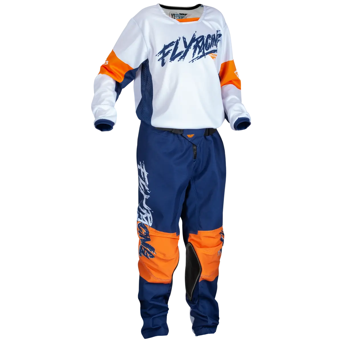 2024 Fly Racing Youth Kinetic Khaos White/Navy/Orange Gear Combo 1