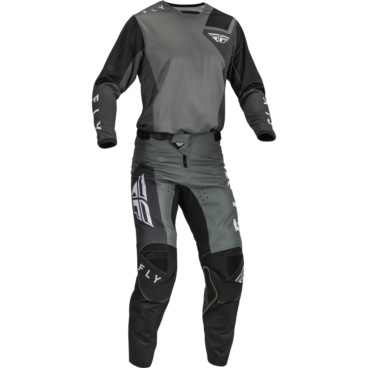 2023 Fly Racing Adult Kinetic Jet Grey/Dark Grey/Black Gear Combo 1