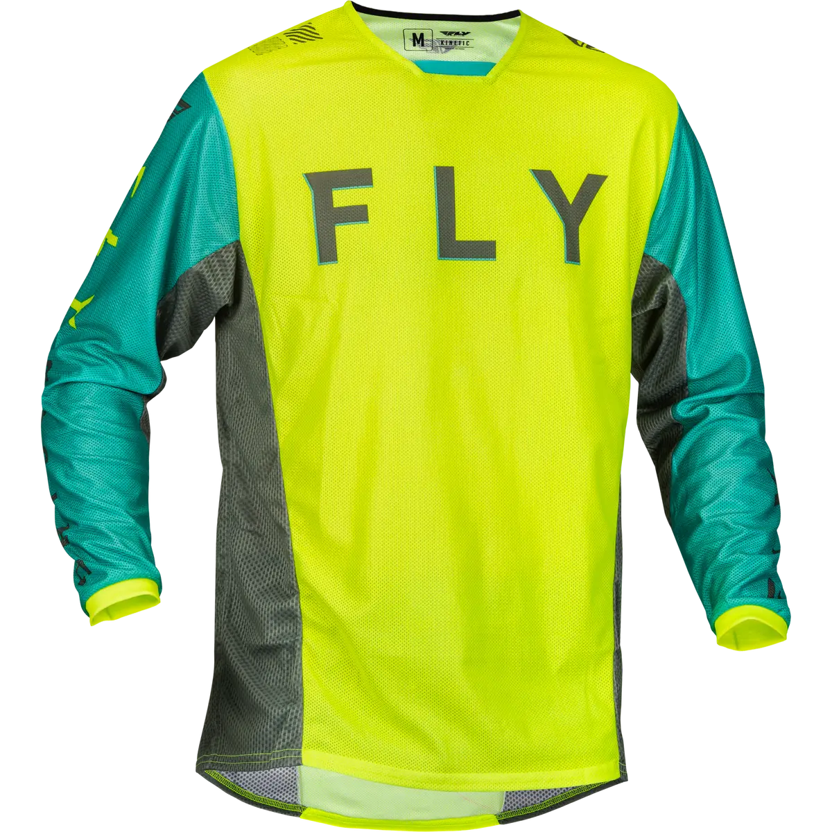 2023.5 Fly Racing Kinetic Mesh Kore Hi-Vis/Teal/Grey Gear Combo - Adult 2