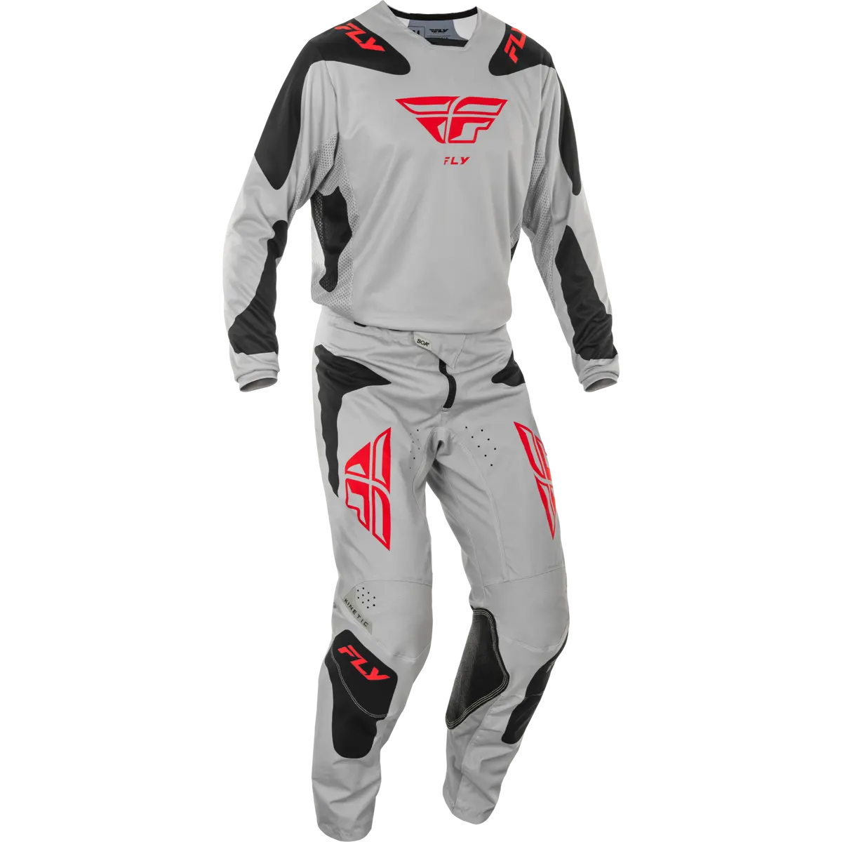 2025 Fly Racing Adult Kinetic Sym Light Grey/Red/Black Gear Combo 1