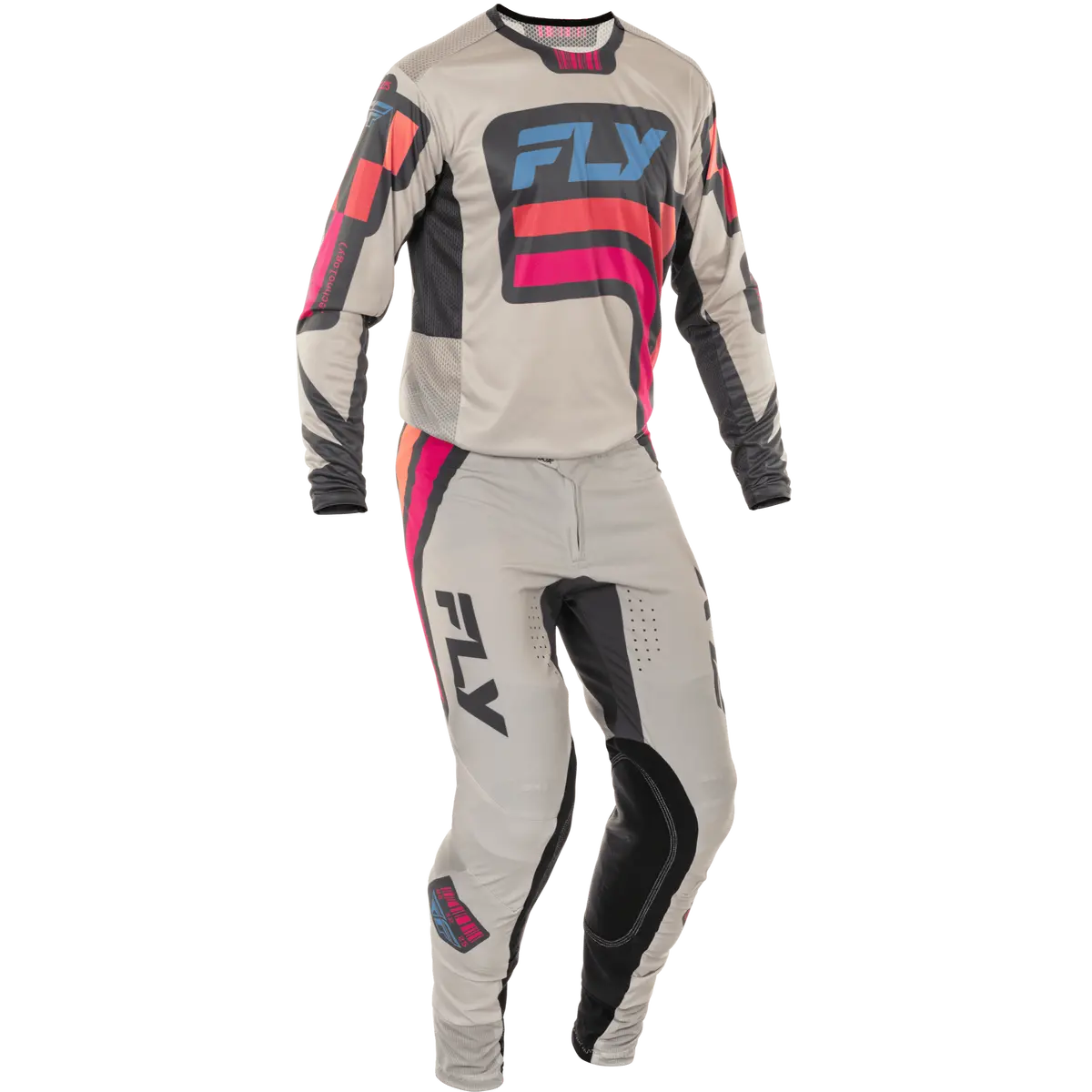 2025 Fly Racing Adult Lite Se Vice Light Grey/Pink/Coral Gear Combo 1