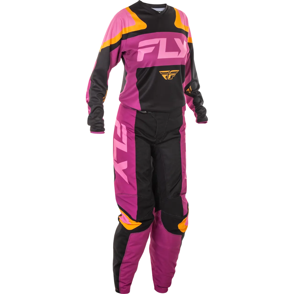 2025 Fly Racing Women's F-16 Black/Mauve/Yellow Gear Combo 1