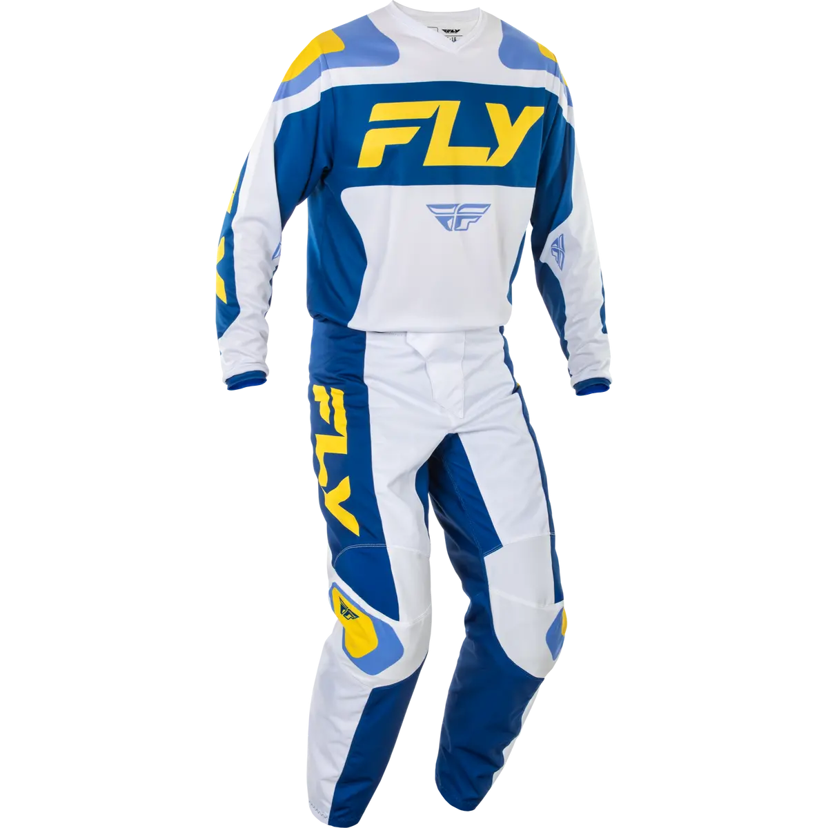2025 Fly Racing Adult F-16 White/Dark Blue/Yellow Gear Combo 1