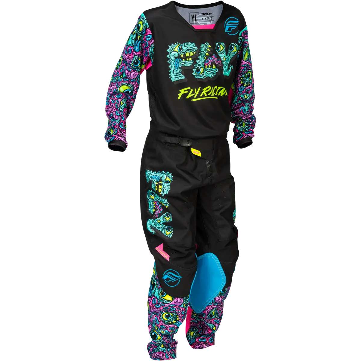 2026 Fly Racing Youth Kinetic Mutant Gear Combo - Black/Multi Color 1