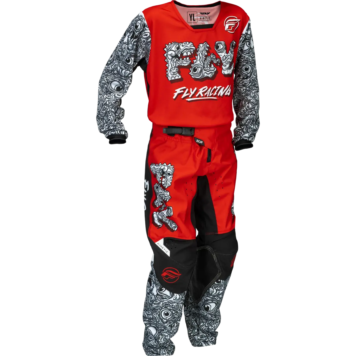 2026 Fly Racing Youth Kinetic Mutant Gear Combo - Red/White/Black 1