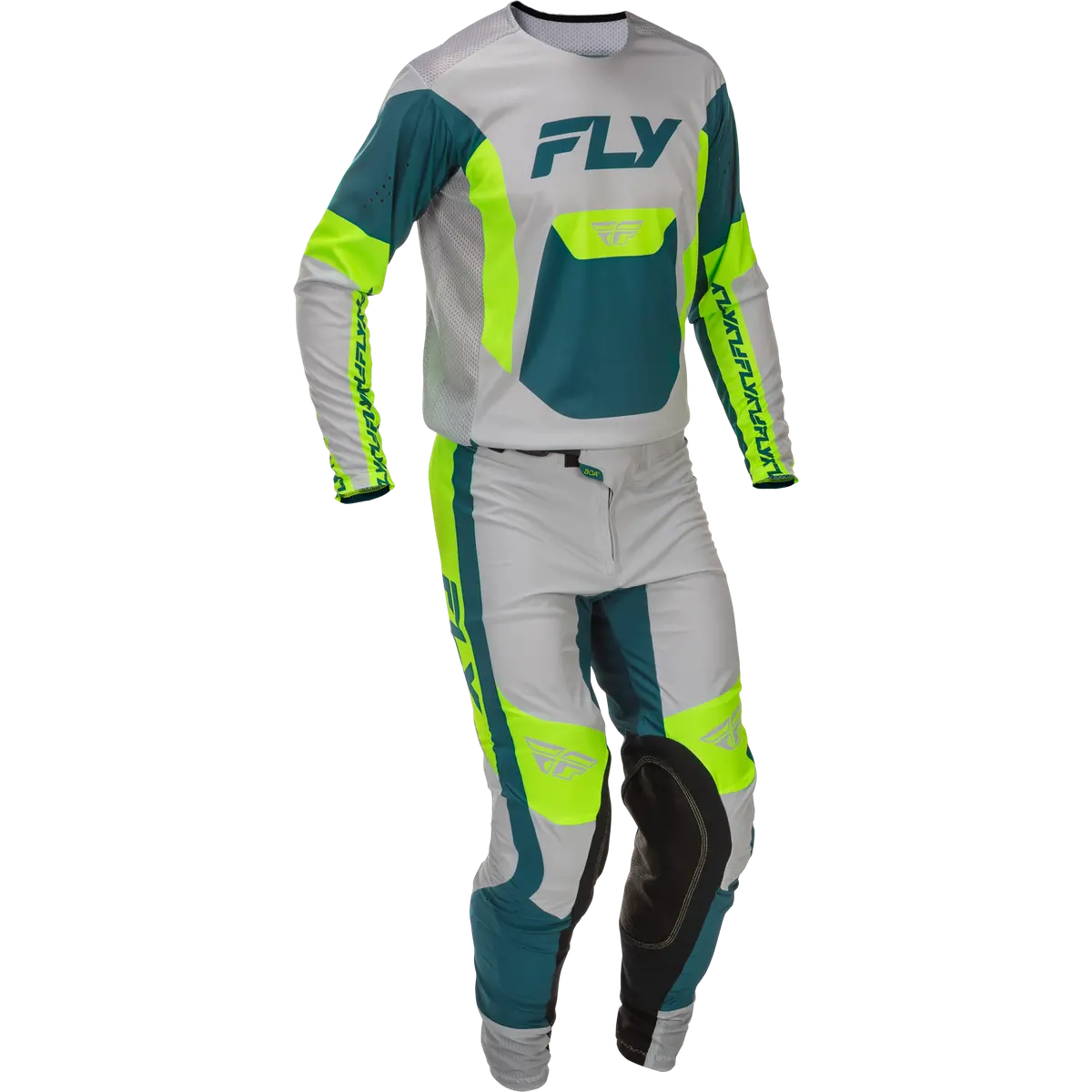 2026 Fly Racing Adult Lite Gear Combo - Grey/Lime/Teal 1
