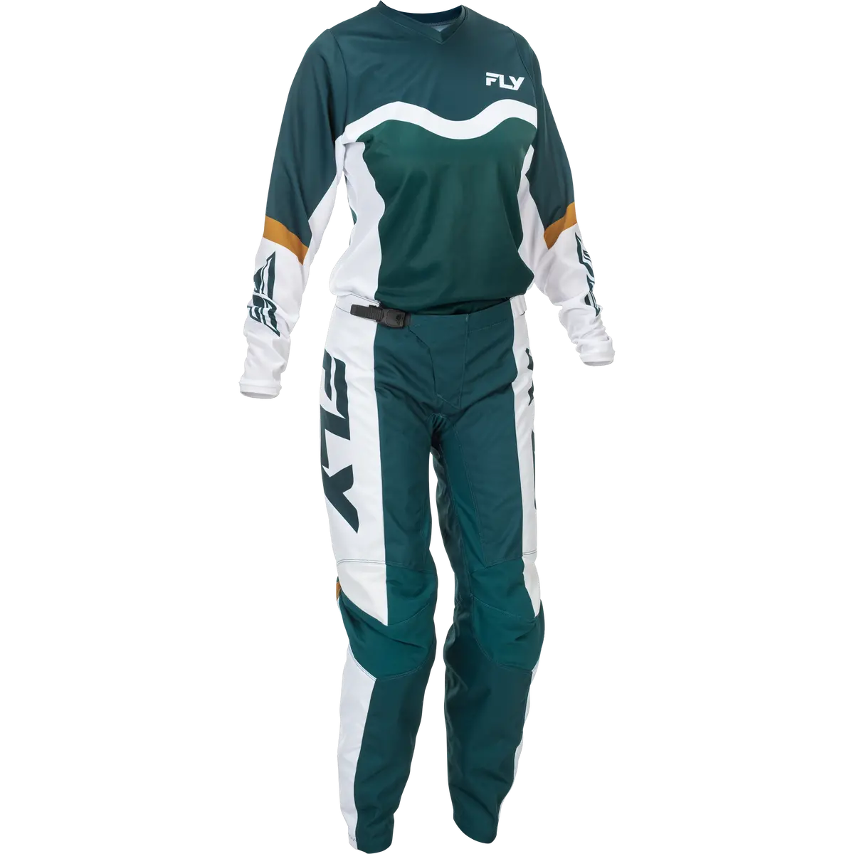 2026 Fly Racing Adult Women's F-16 Gear Combo - Teal/White/Gold 1
