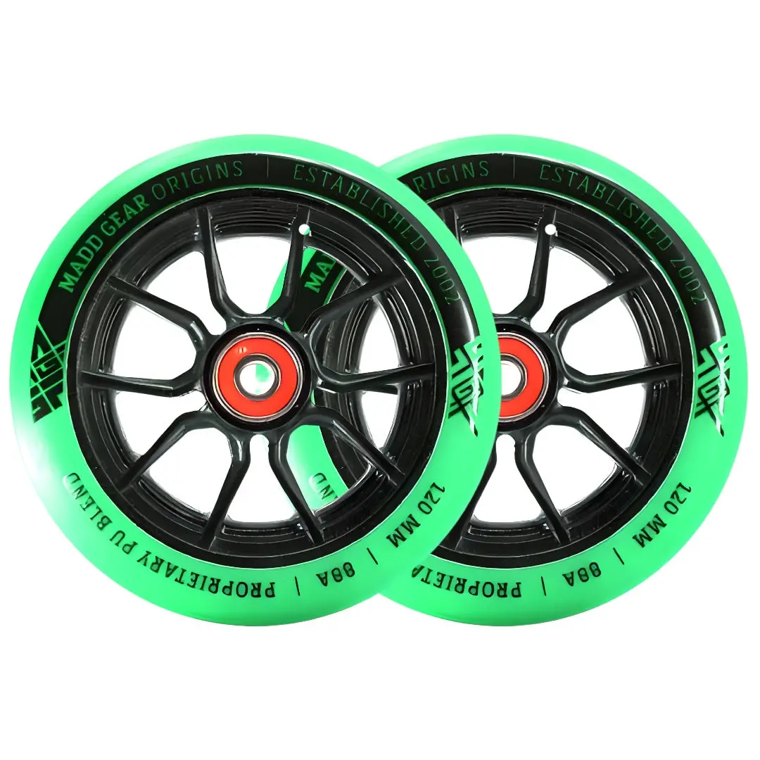 Pair Madd Gear 120Mm Syndicate Ar Wheels Green / Black 1