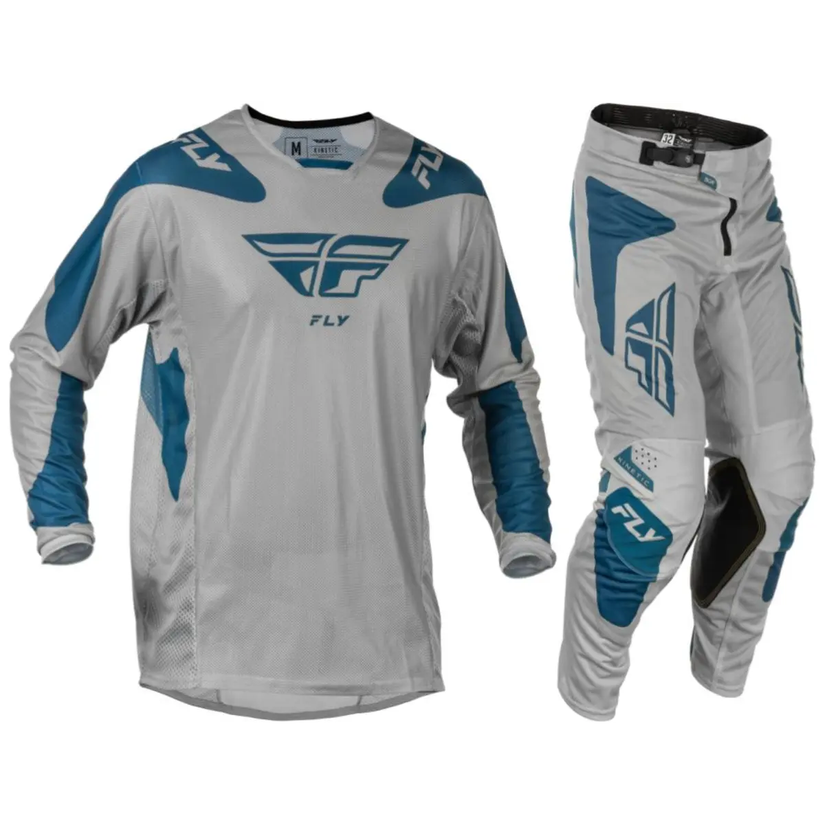 2025.5 Fly Racing Adult Kinetic Mesh Sym Grey/Blue Gear Combo 1