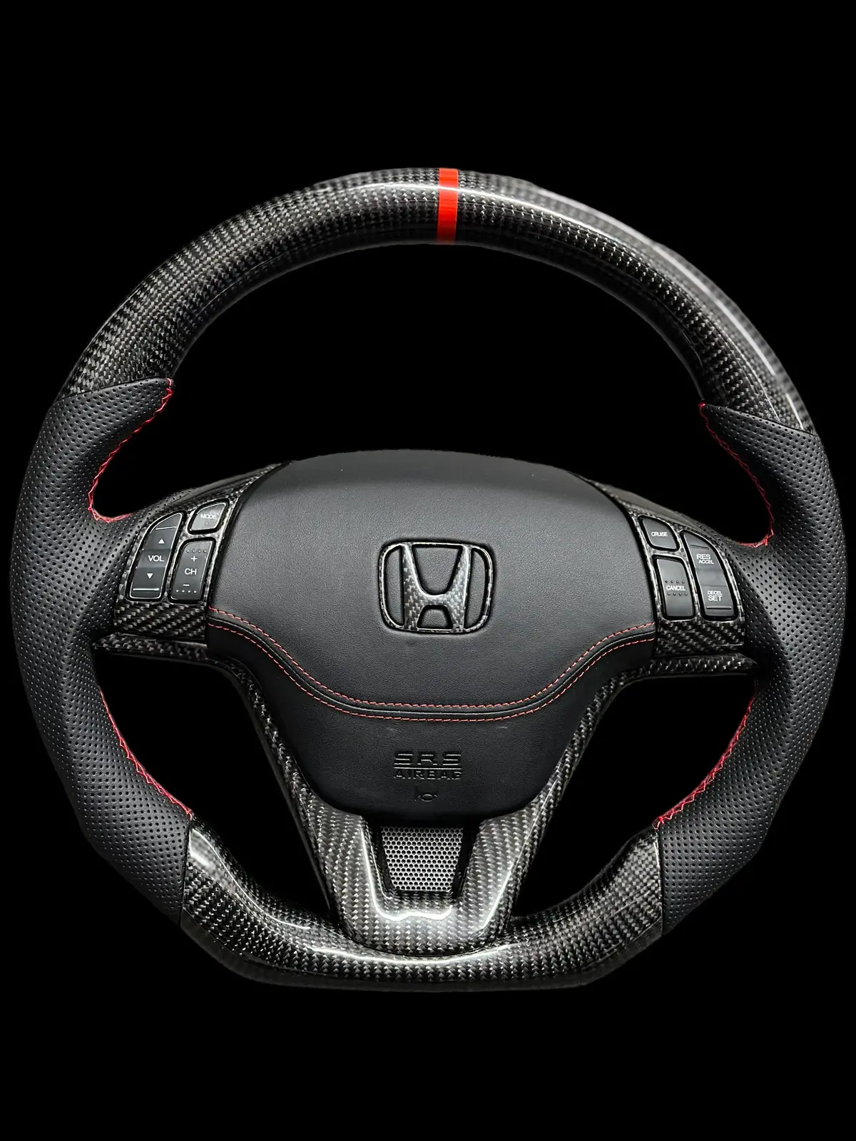 Carbon Steering Wheel - Honda - Crv (2007-2011 Black Leather Red Accents ) 1