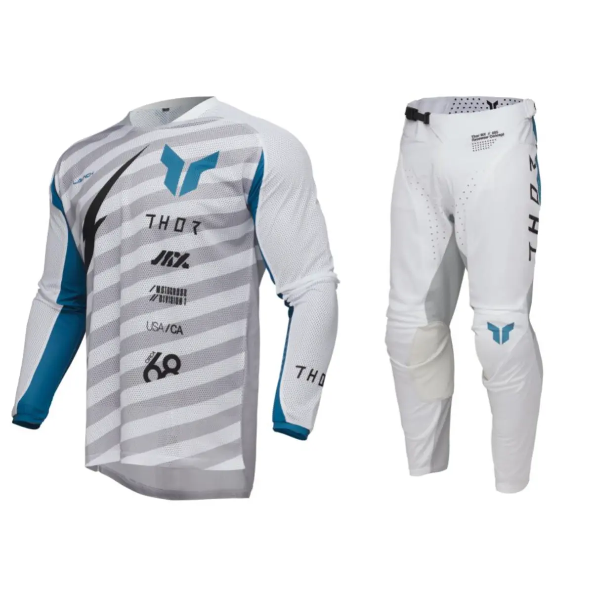 2025 Thor Racing Adult Launchmode Raid Vented White/Gray Gear Combo 1