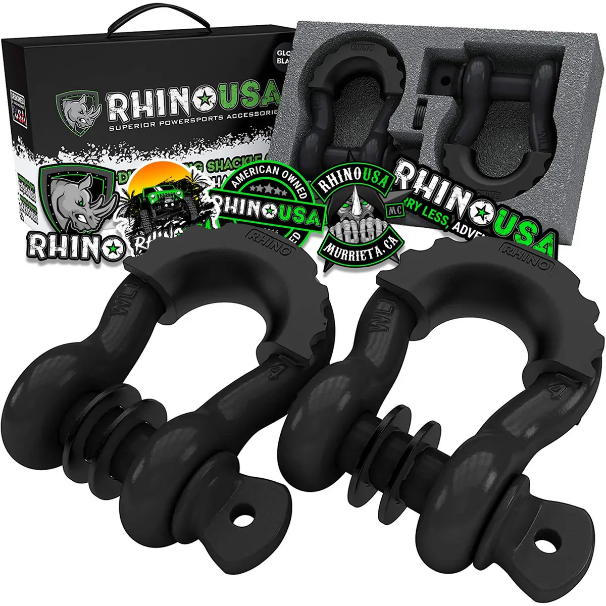 Rhino Usa 3/4" D-Ring Shackle Set (Black) 1