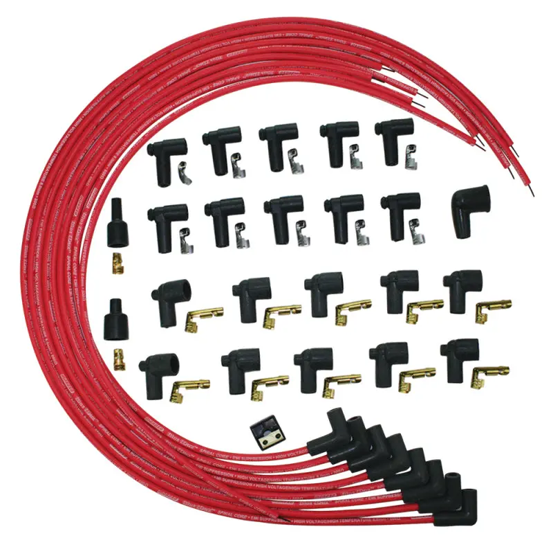 Moroso Blue Max Universal Ignition Wire Set — Spiral Core, Unsleeved, 90° Boots, Red 1