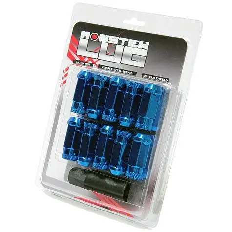 Wheel Mate Monster Open-End Lug Nuts – Set Of 20, Blue Anodized, 14X1.50 Thread Pitch 1