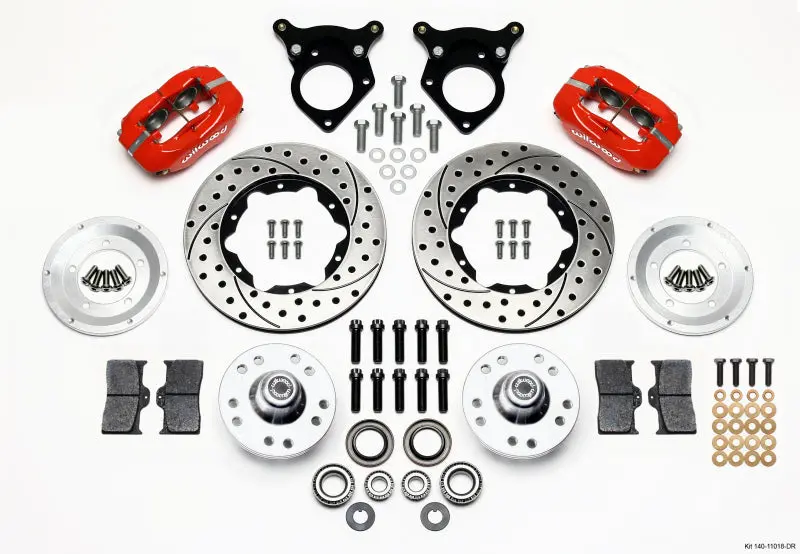 Wilwood Forged Dynalite Front Brake Kit – 11-Inch Drilled Rotors, Red Calipers, 5-Lug Fitment For 1987–1993 Mustang 1