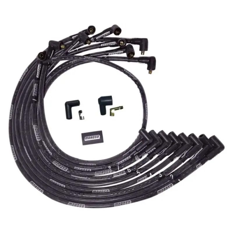 Moroso Ultra High-Performance Spark Plug Wire Set – Bbc Under-Header 90° Plug Ends, Black, Non-Hei Sleeved 1