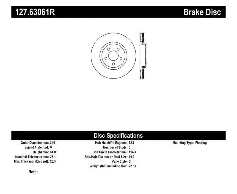 Stoptech Slotted And Drilled Front Right Brake Rotor For 2005–2009 Chrysler 300 (5.7L V8, Excludes Srt-8) 1