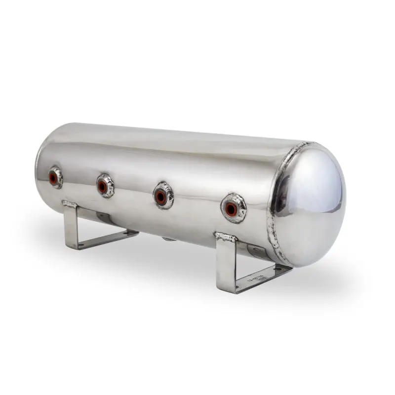 Air Lift 2.5-Gallon Aluminum Air Tank – Polished, Four 1/4" Face Ports + 1/4" Drain Port, 20" × 6" 2