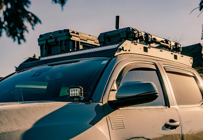 Cali Raised Premium Roof Rack For 2005–2023 Toyota Tacoma – Amber Finish, Tall Height, No-Light Combo Beam 1